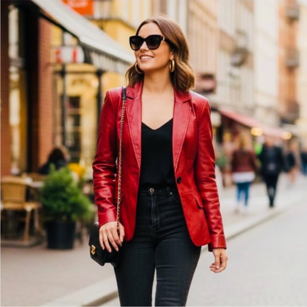Danier red leather jacket